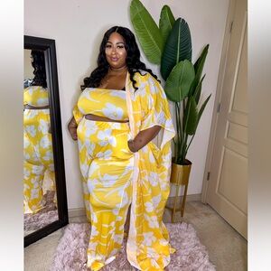Plus Size XPluswear Yellow Floral Three Piece Set